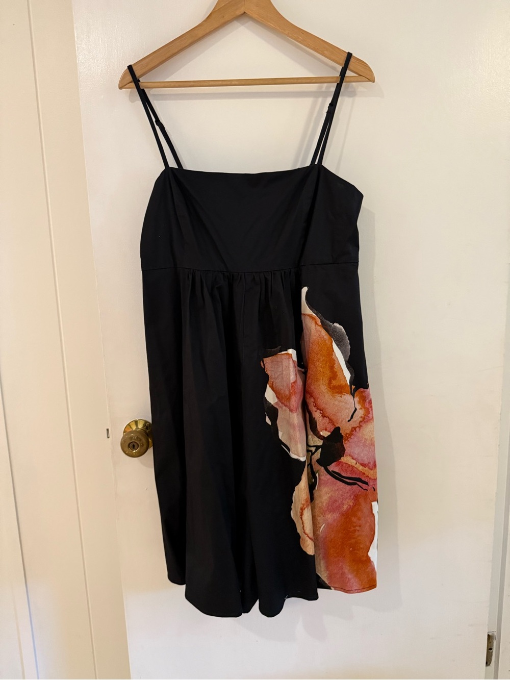 Anthropologie Black Dress with Orange-Pink Floral Accent